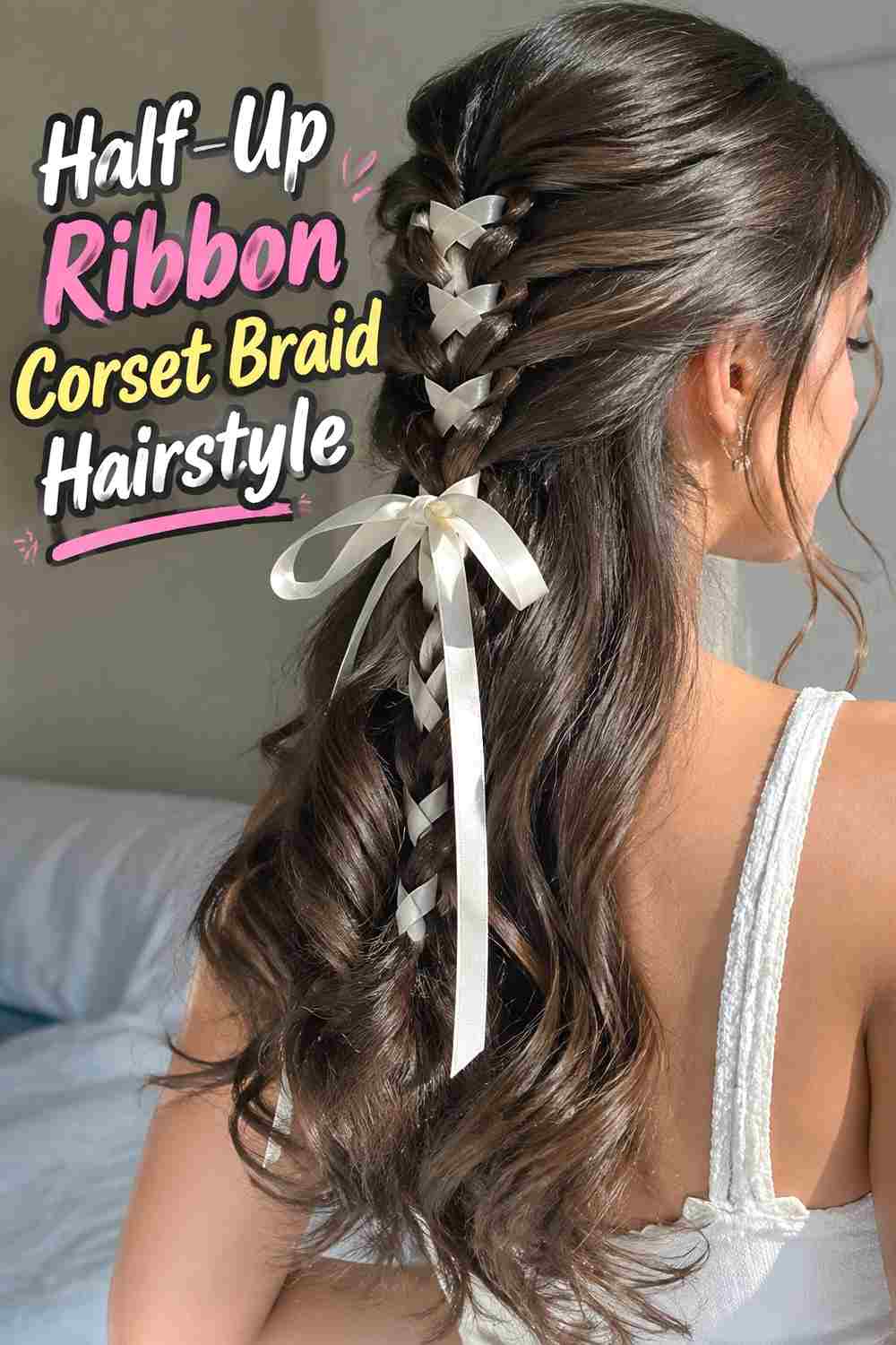 5. Half Up Ribbon Corset Braid Hairstyle
