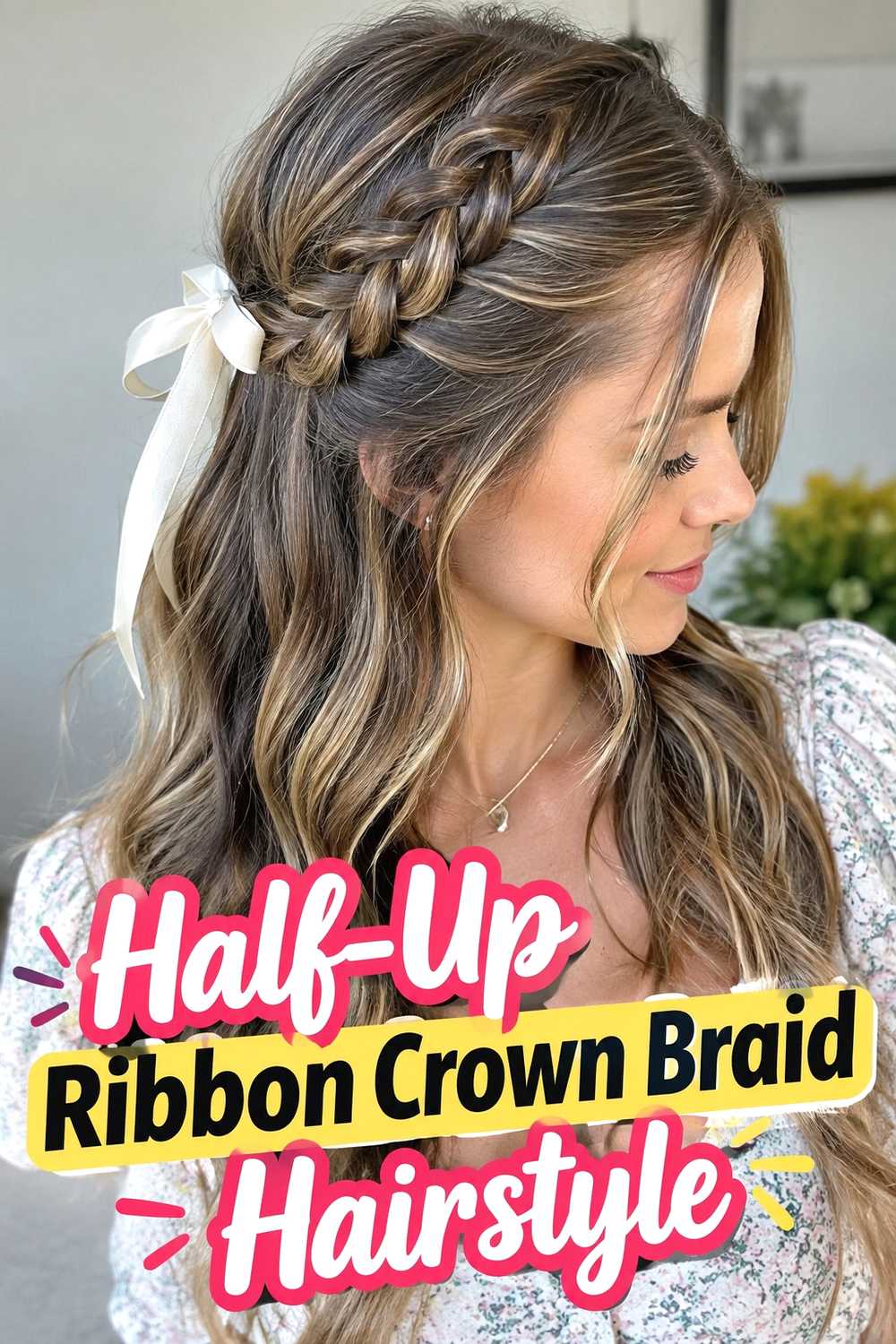 5. Half Up Ribbon Crown Braid Hairstyle