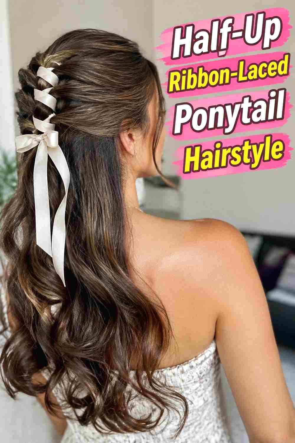 13. Half Up Ribbon Laced Ponytail Hairstyle