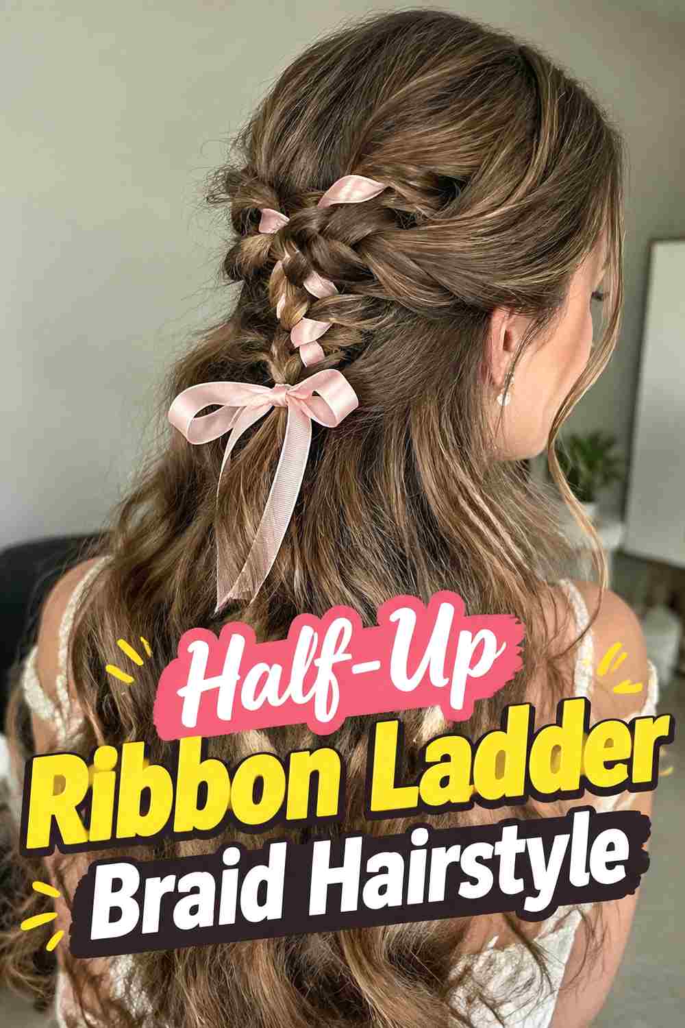2. Half Up Ribbon Ladder Braid Hairstyle
