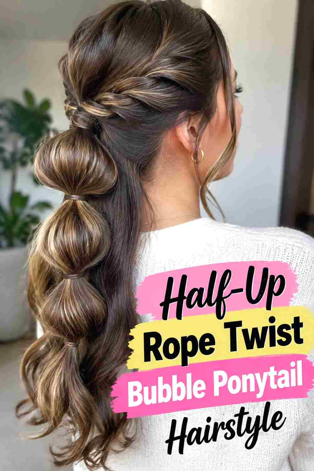 7. Half Up Rope Twist Bubble Ponytail Hairstyle