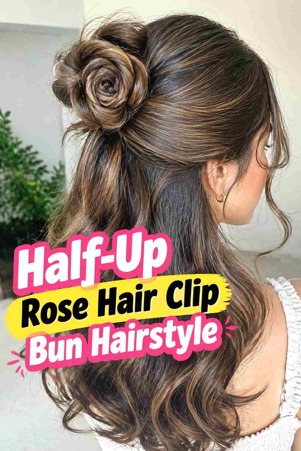 13. Half Up Rose Hair Clip Bun Hairstyle