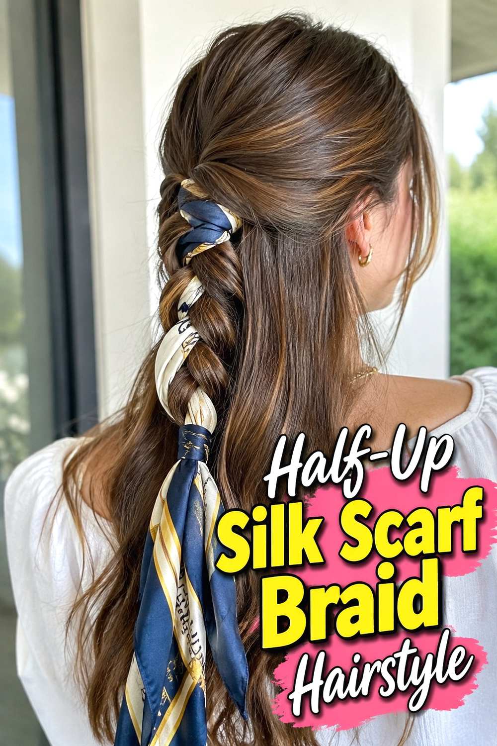 8. Half Up Silk Scarf Braid Hairstyle