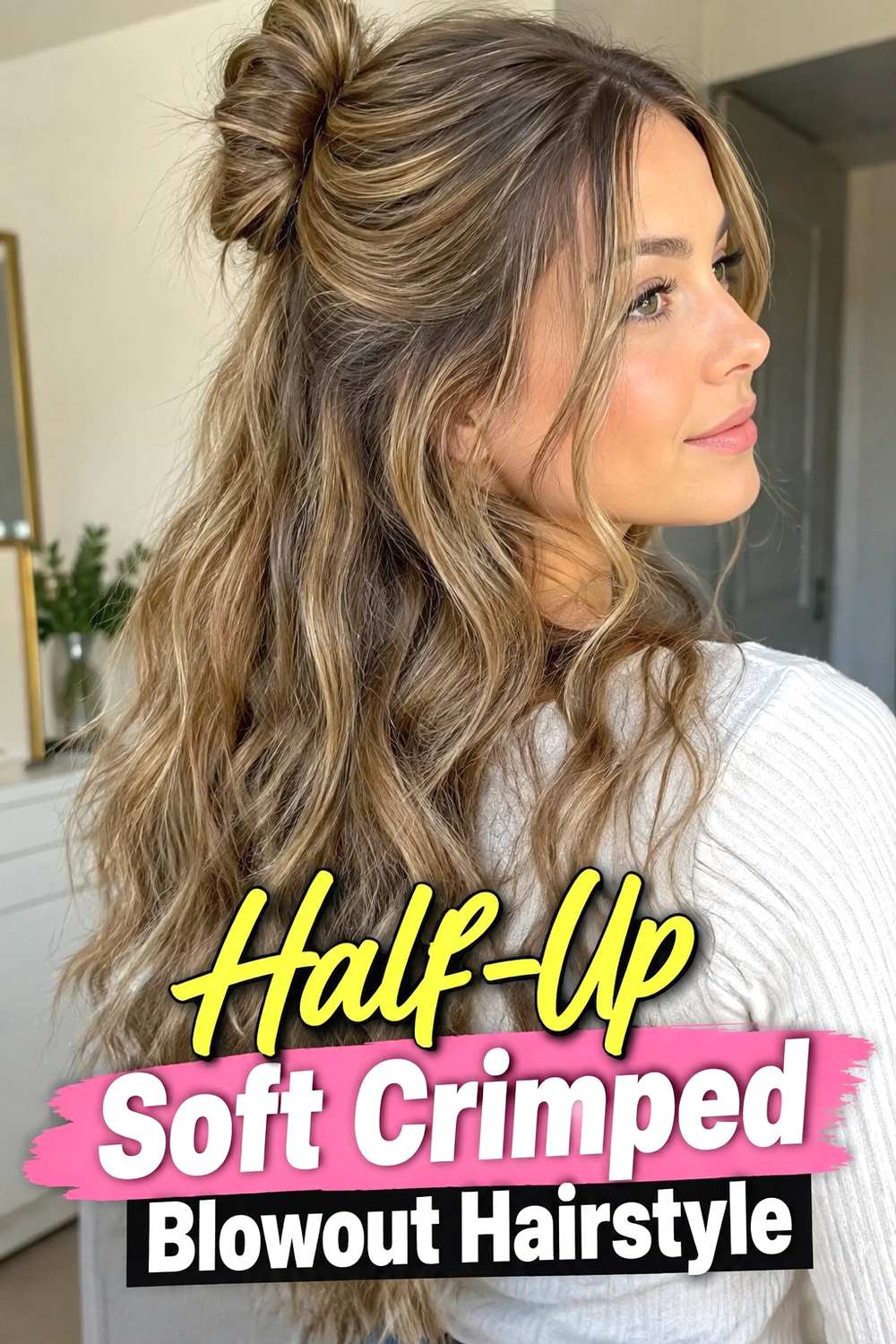 11. Half Up Soft Crimped Blowout Hairstyle