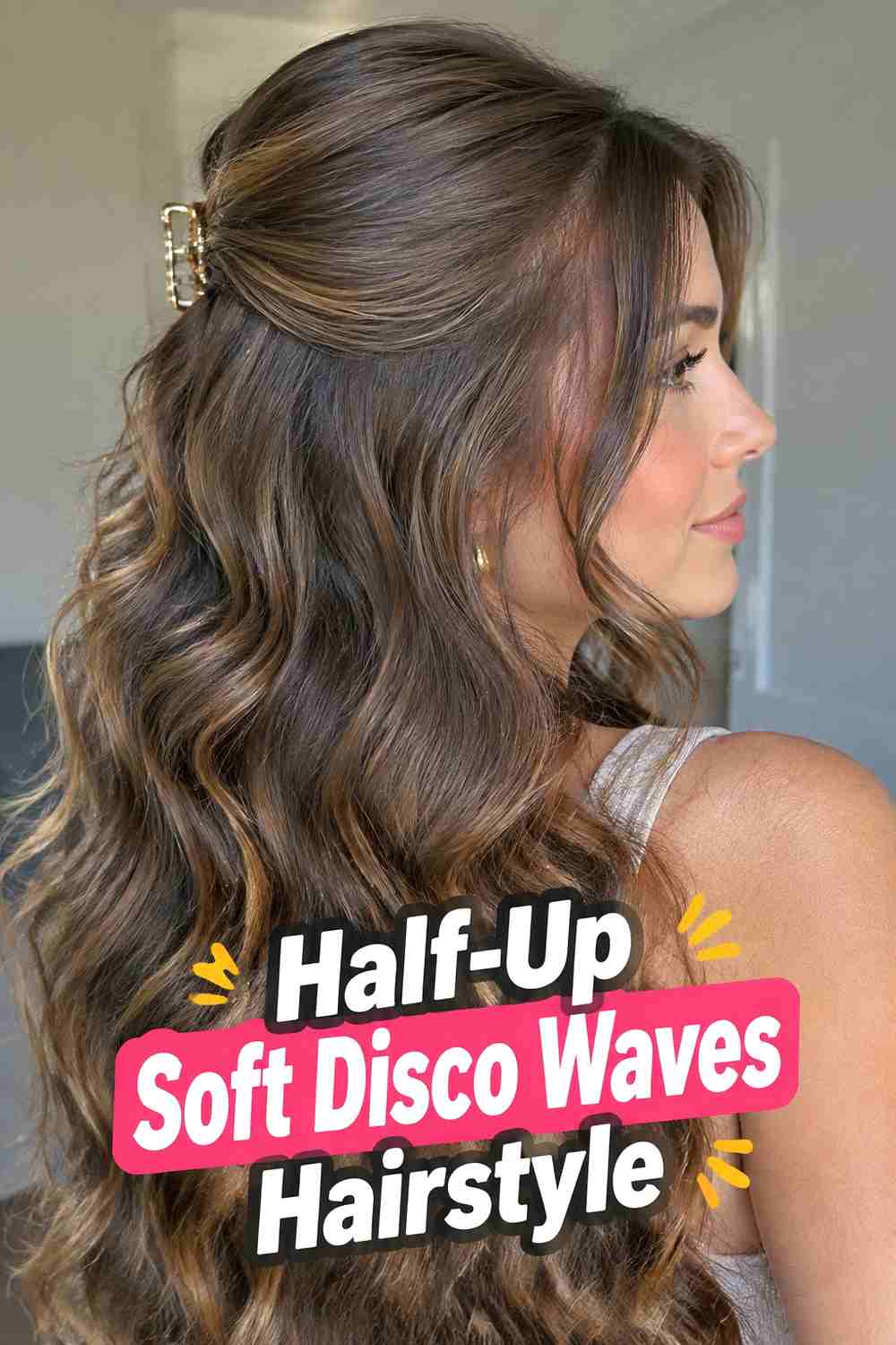 12. Half Up Soft Disco Waves Hairstyle