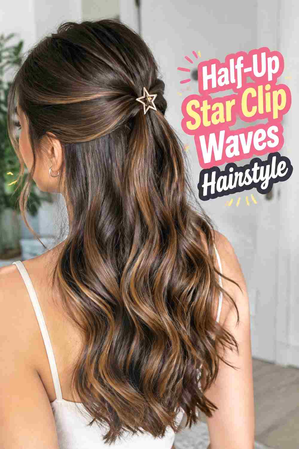 3. Half Up Star Clip Waves Hairstyle