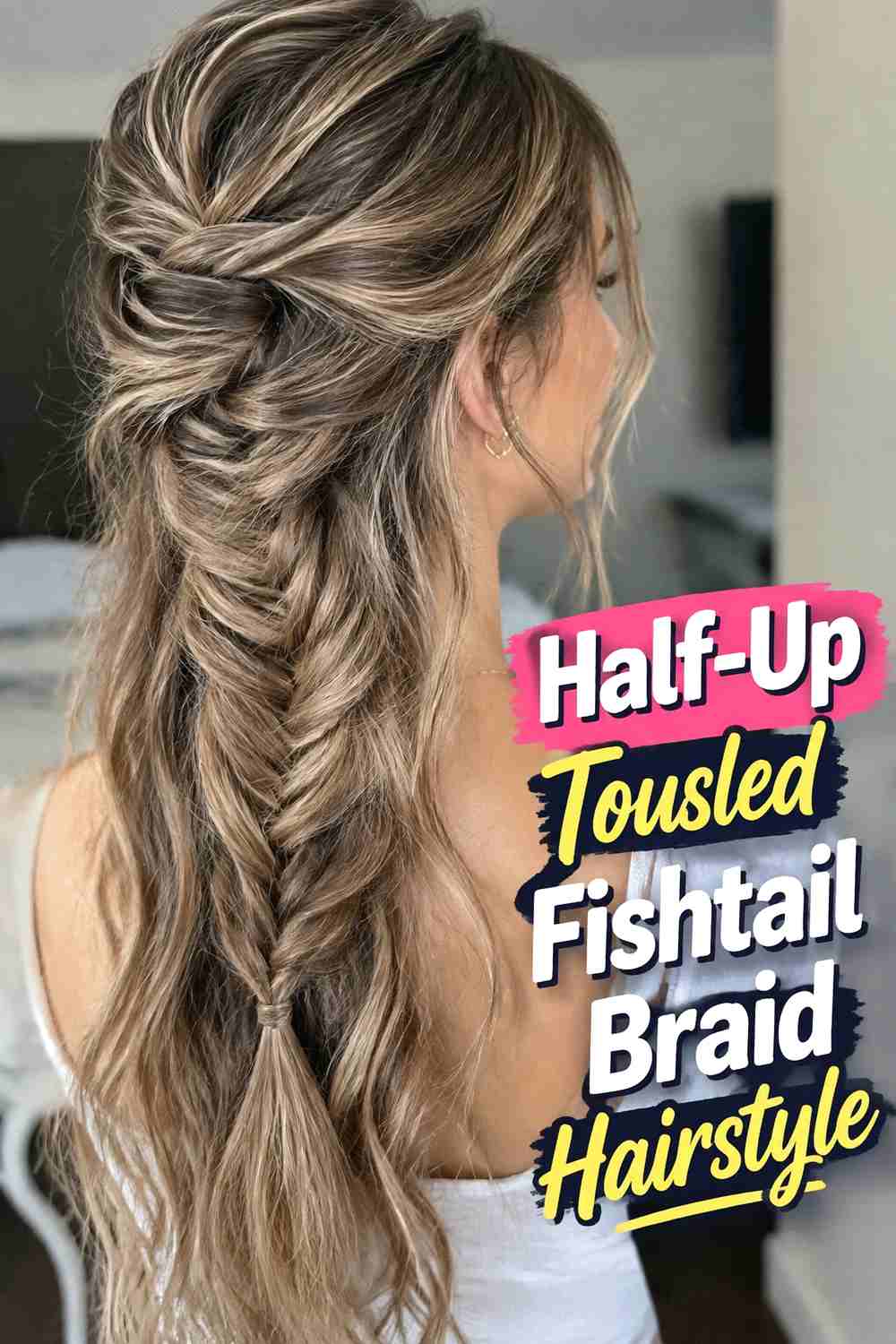 9. Half Up Tousled Fishtail Braid Hairstyle