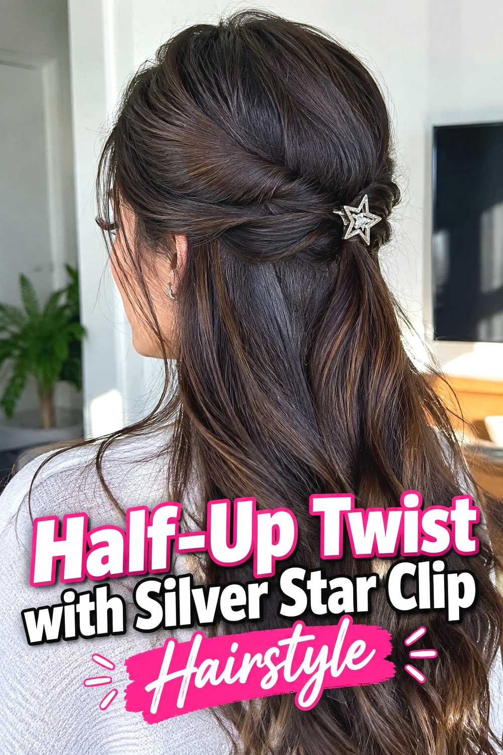 2. Half Up Twist With Silver Star Clip Hairstyle