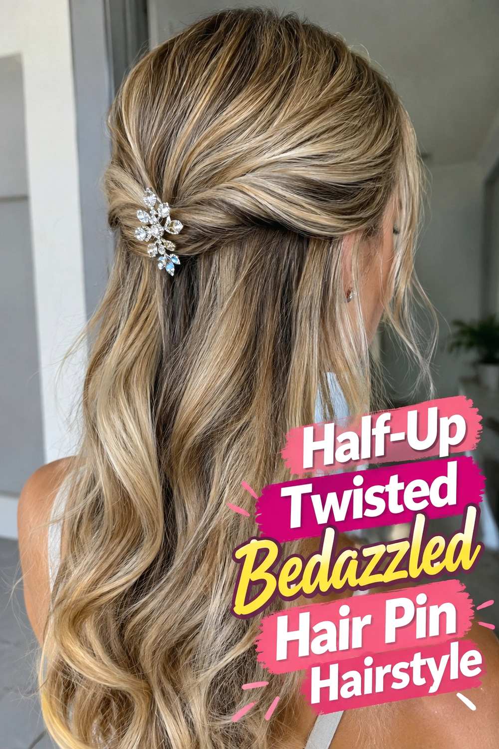 3. Half Up Twisted Bedazzled Hair Pin Hairstyle