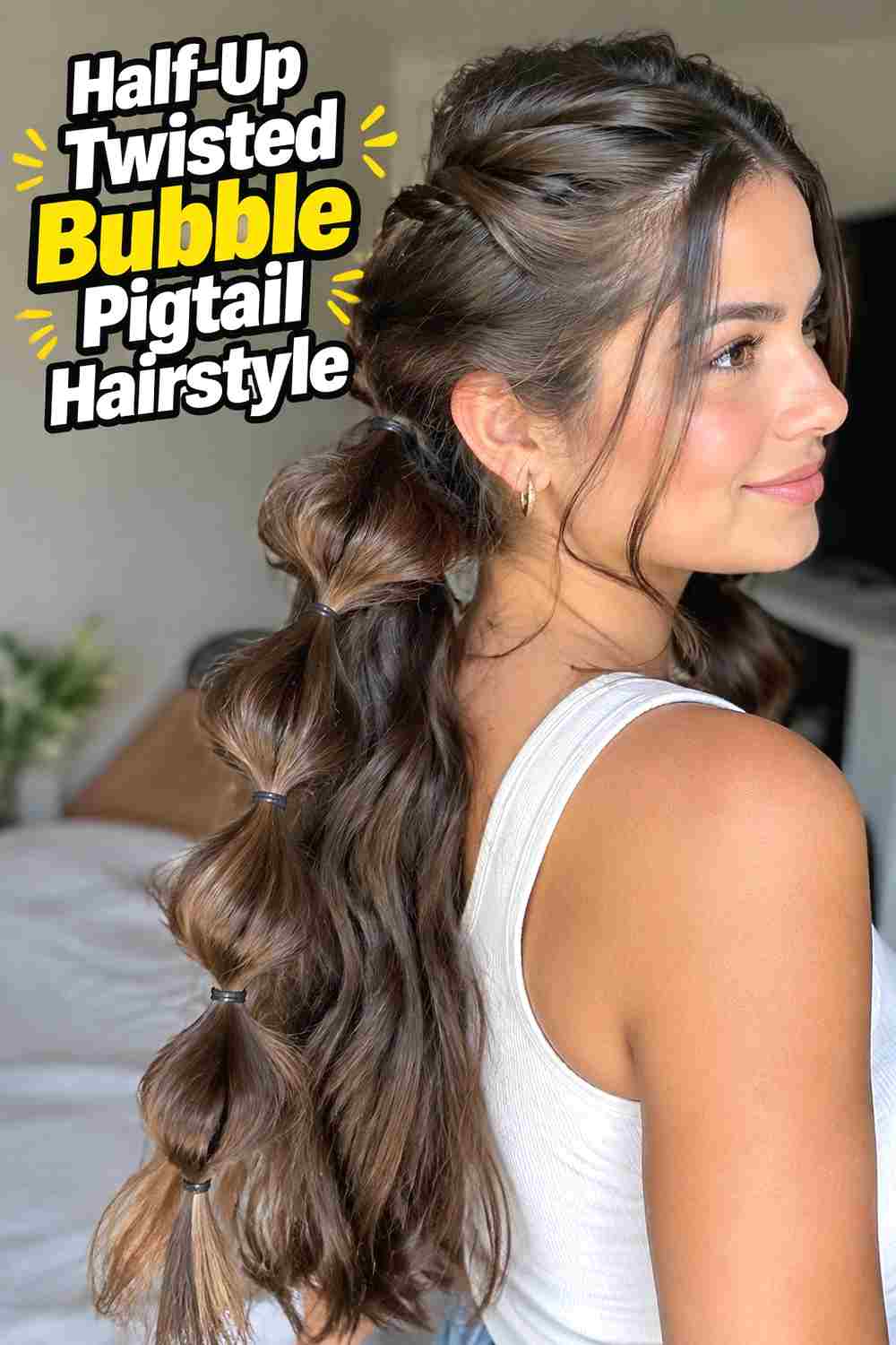 16. Half Up Twisted Bubble Pigtail Hairstyle