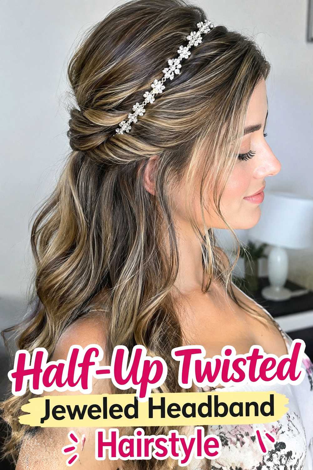 6. Half Up Twisted Jeweled Headband Hairstyle