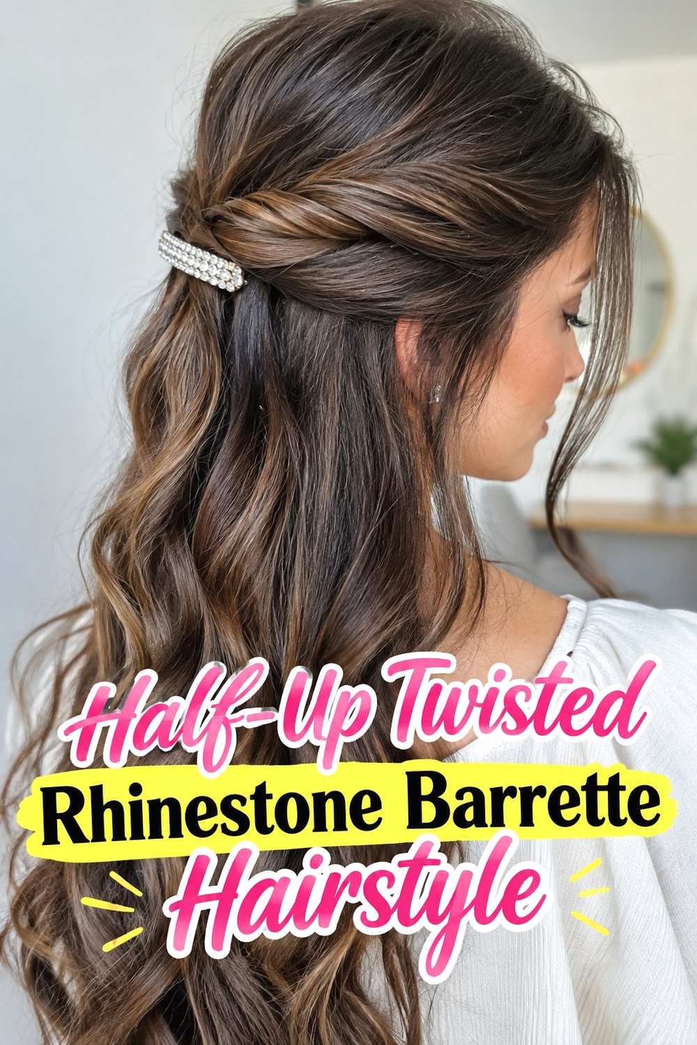 3. Half Up Twisted Rhinestone Barrette Hairstyle