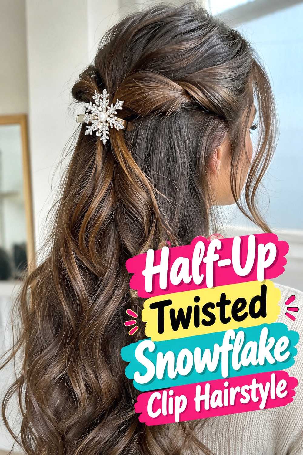 3. Half Up Twisted Snowflake Clip Hairstyle
