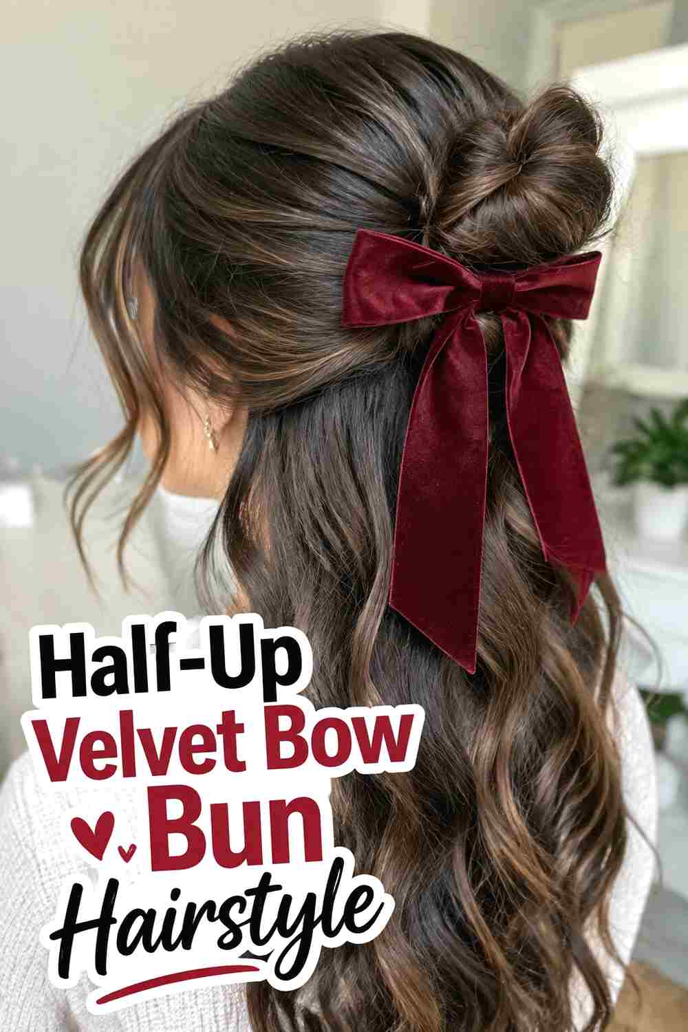 14. Half Up Velvet Bow Bun Hairstyle
