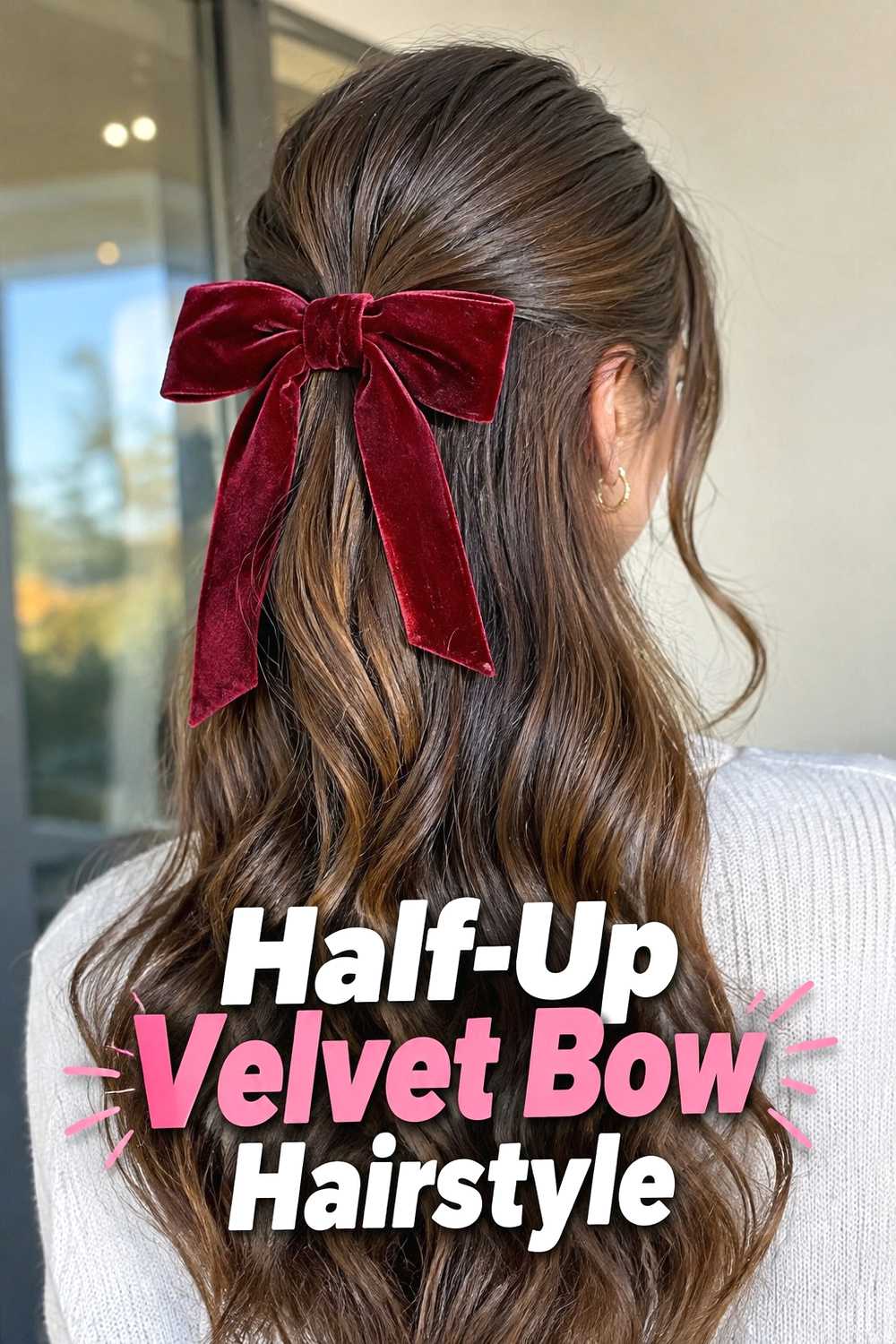 2. Half Up Velvet Bow Hairstyle