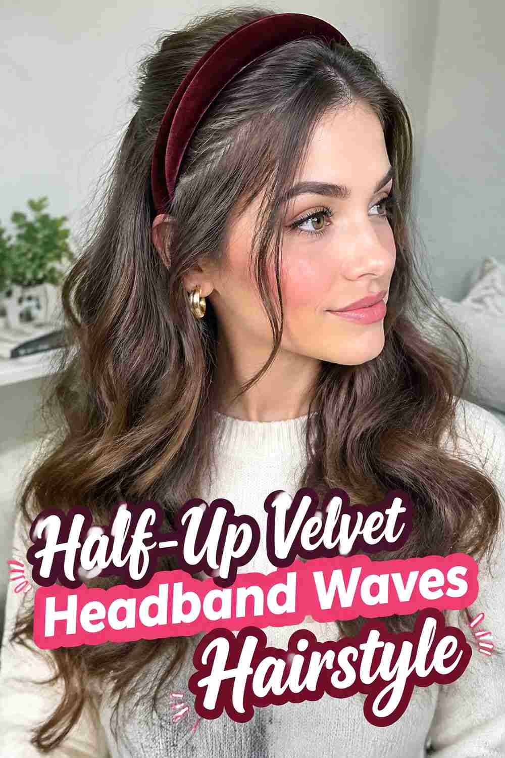 9. Half Up Velvet Headband Waves Hairstyle