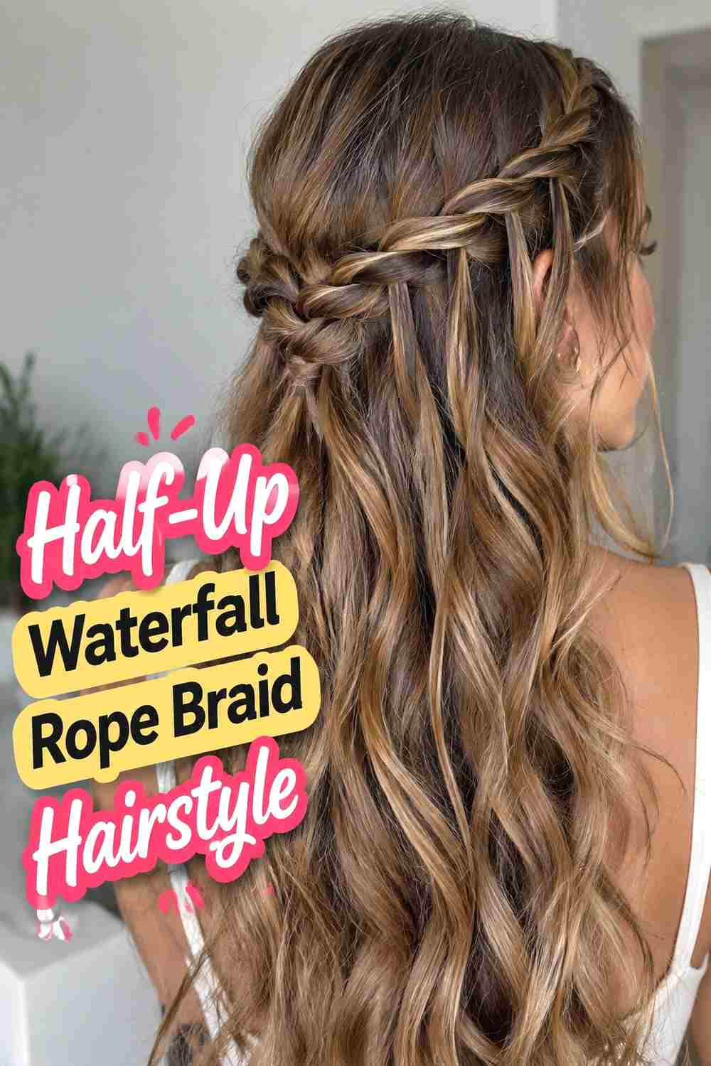 2. Half Up Waterfall Rope Braid Hairstyle