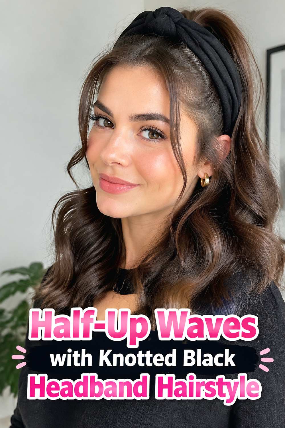 Half-Up Waves with Knotted Black Headband Hairstyle