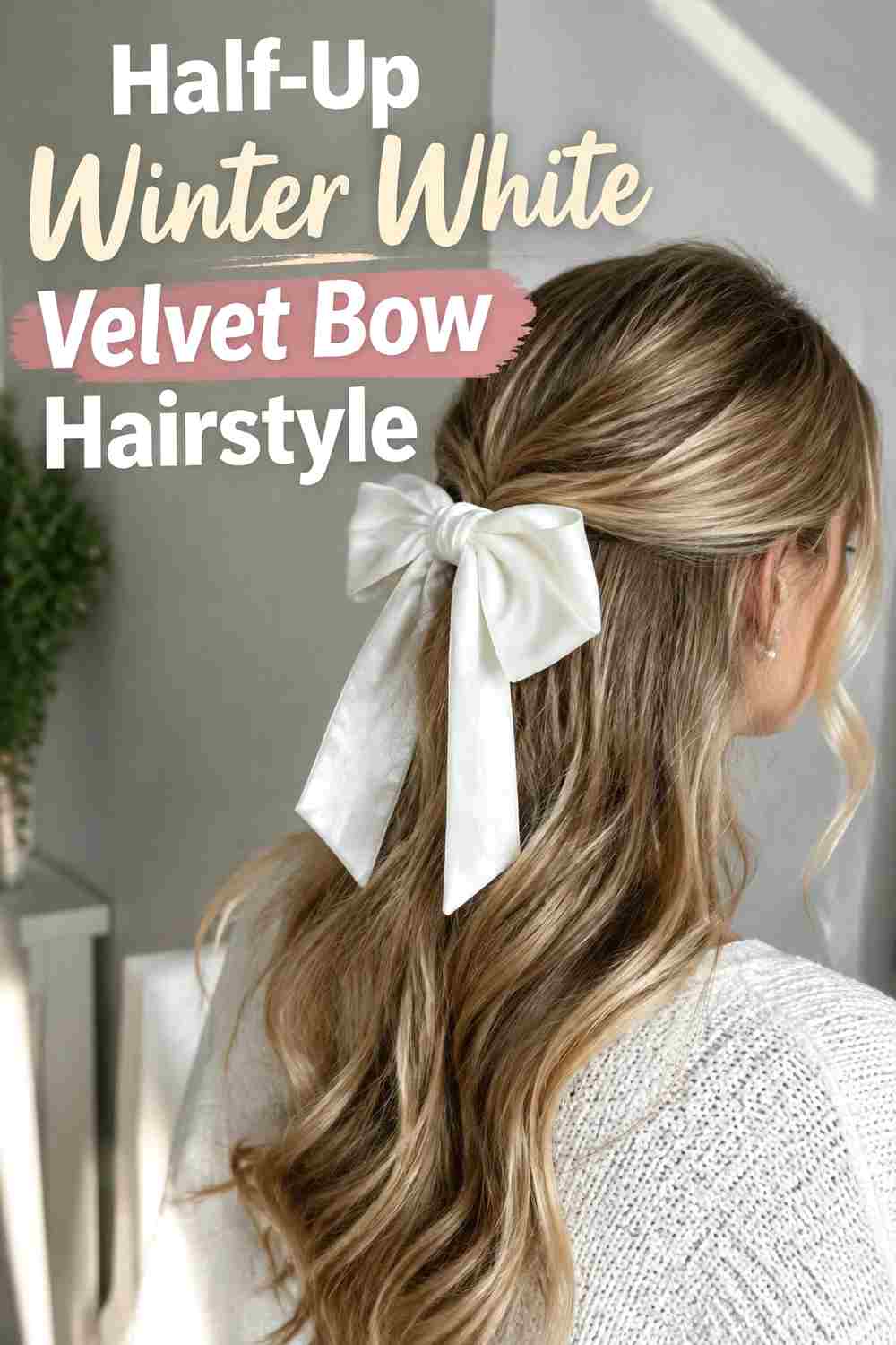4. Half Up Winter White Velvet Bow Hairstyle