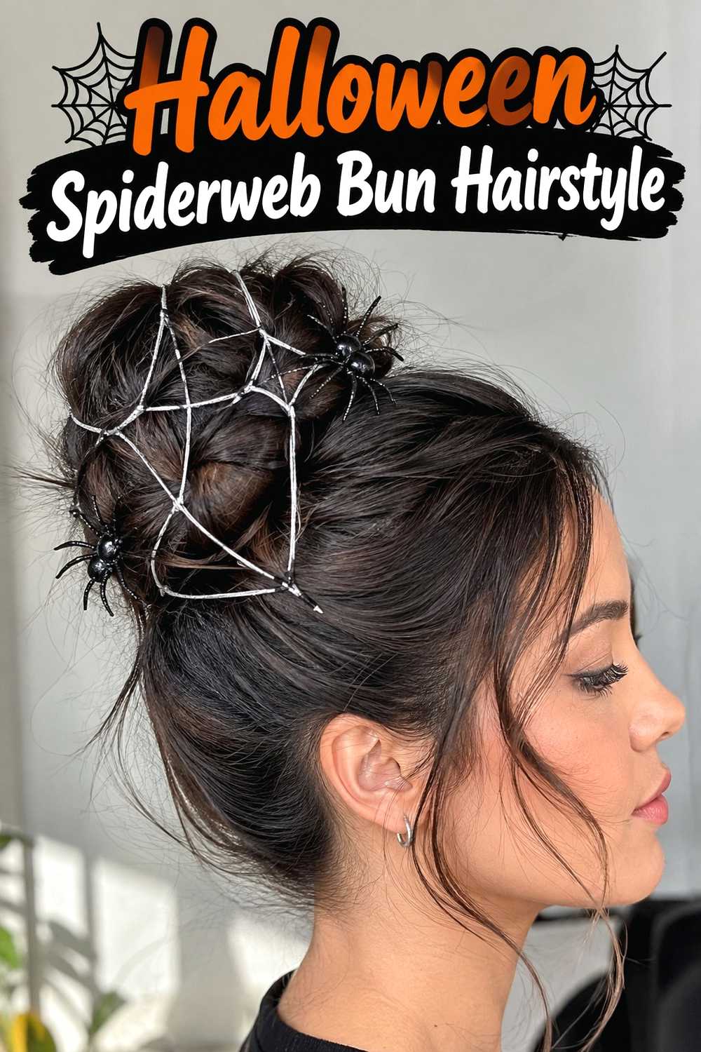 16. Halloween Spiderweb Bun Hairstyle