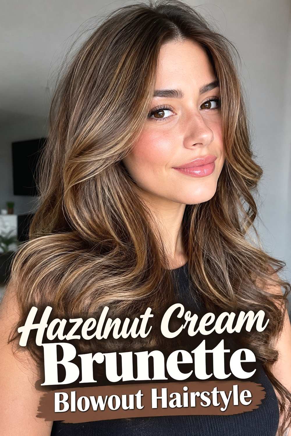 13. Hazelnut Cream Brunette Blowout Hairstyle
