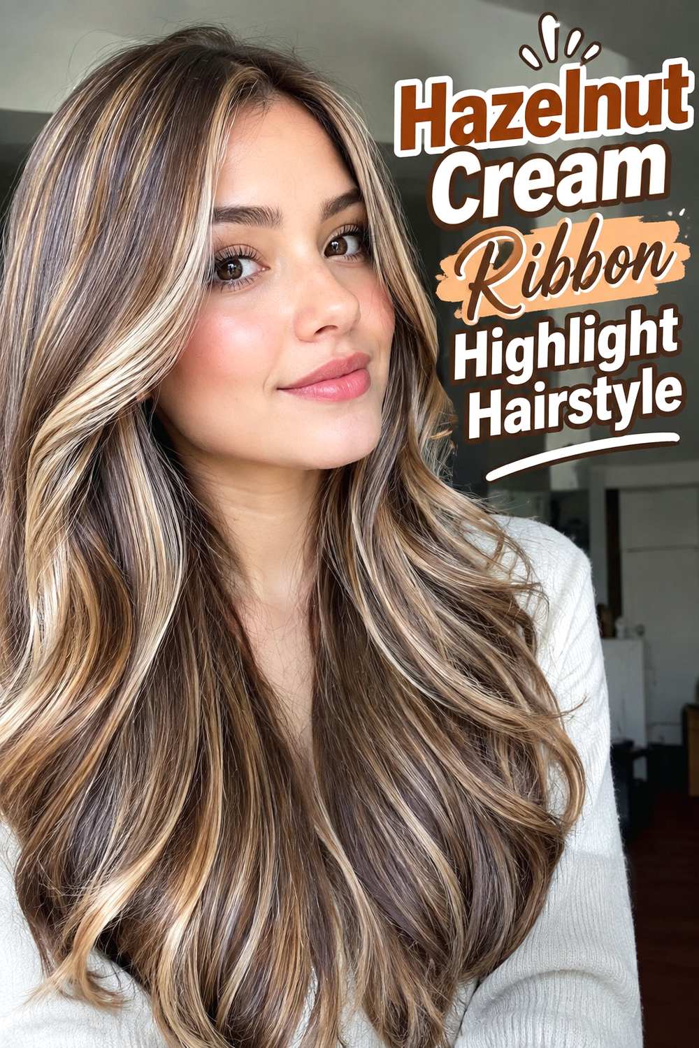 8. Hazelnut Cream Ribbon Highlight Hairstyle