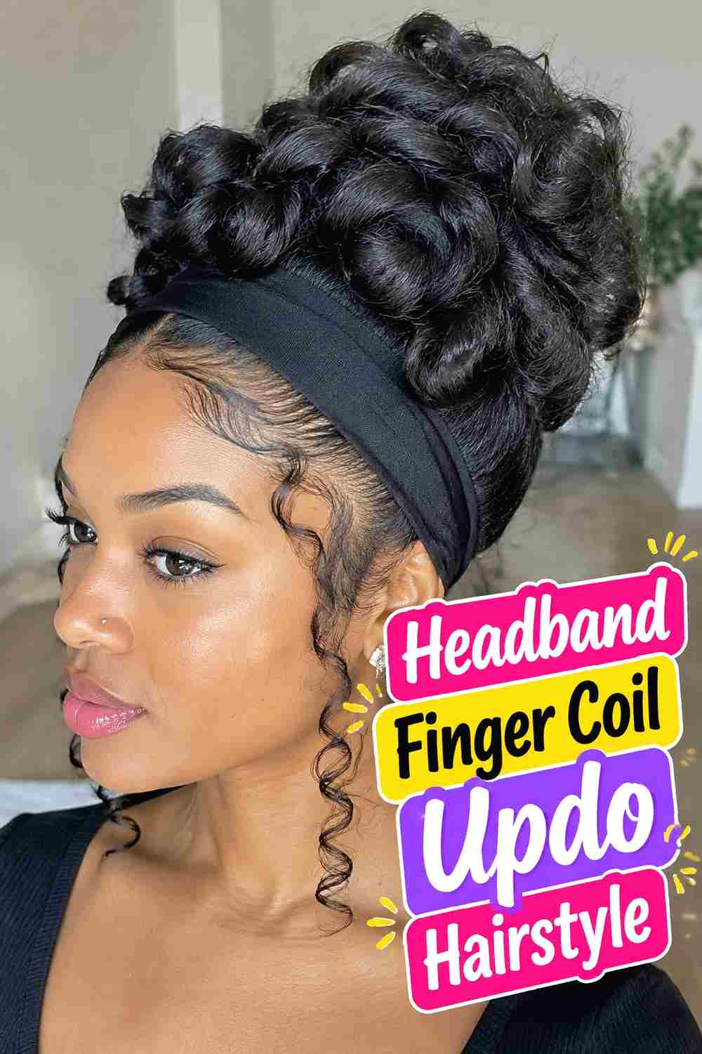 16. Headband Finger Coil Updo Hairstyle