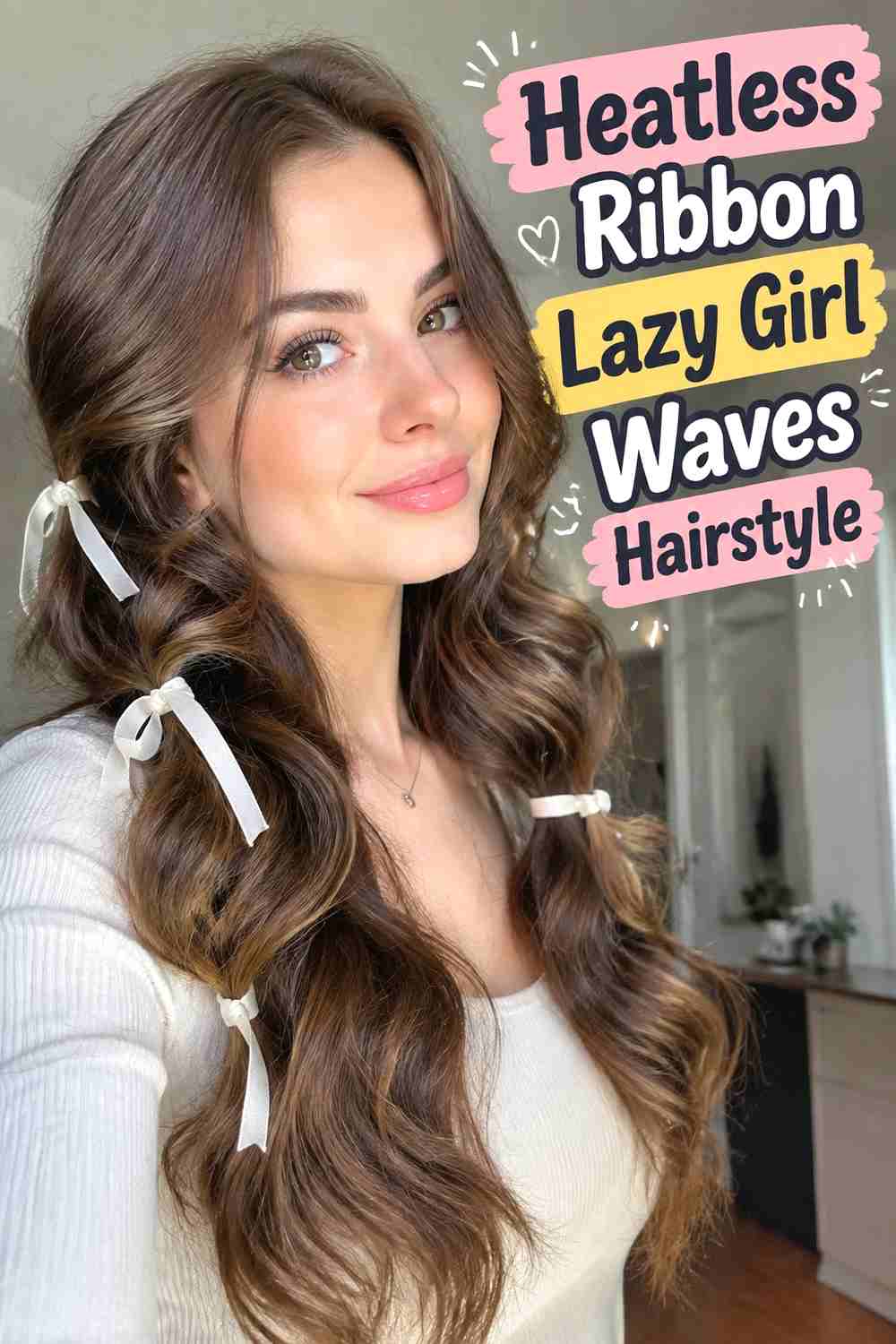 12. Heatless Ribbon Lazy Girl Waves Hairstyle