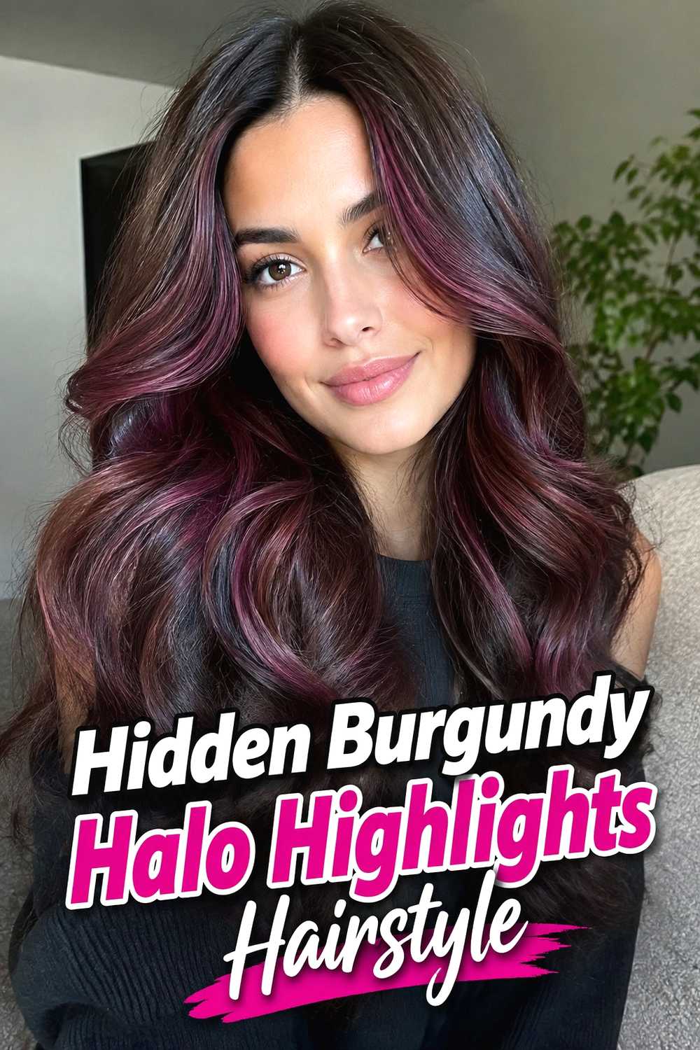17. Hidden Burgundy Halo Highlights Hairstyle