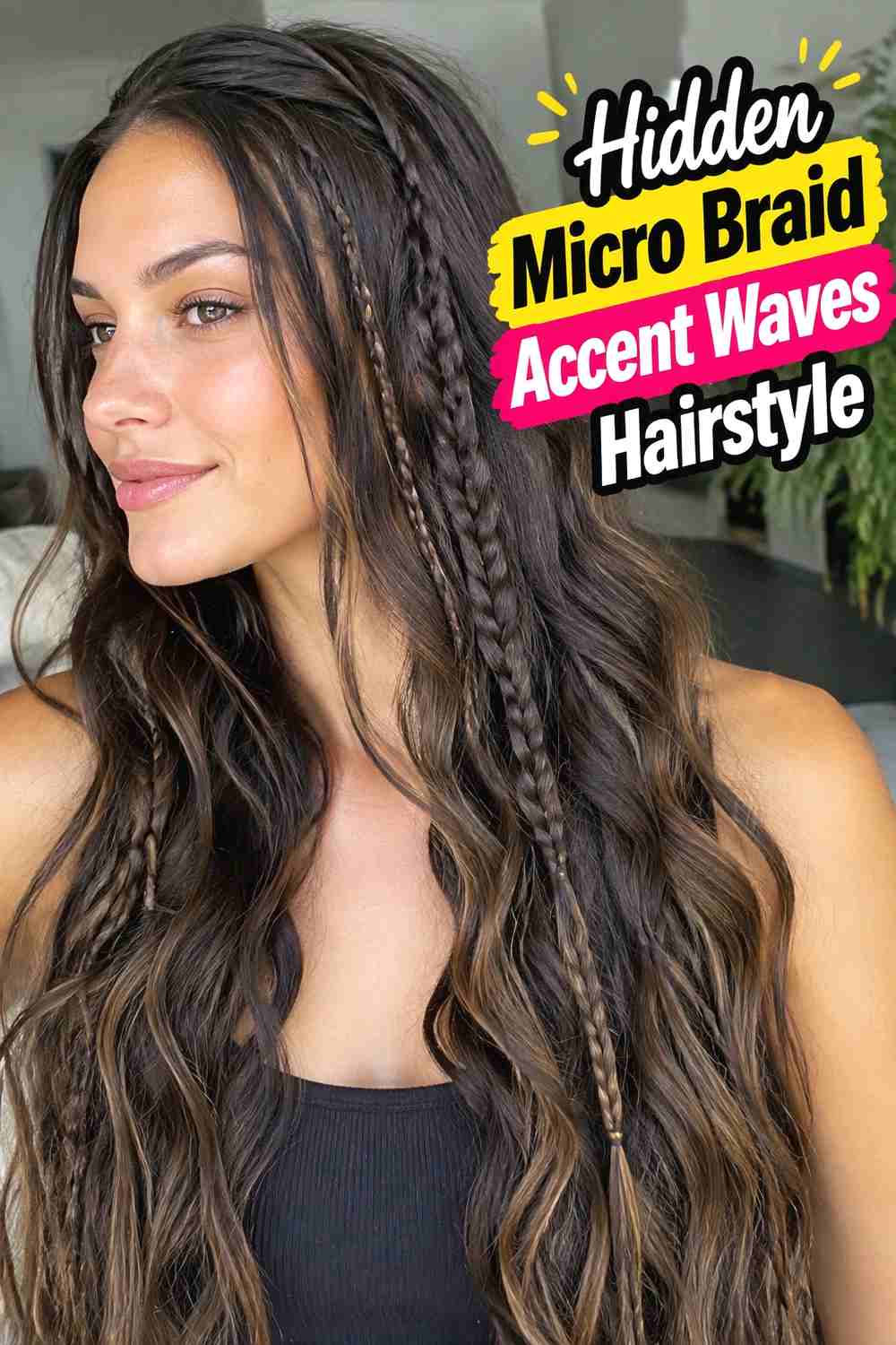 7. Hidden Micro Braid Accent Waves Hairstyle
