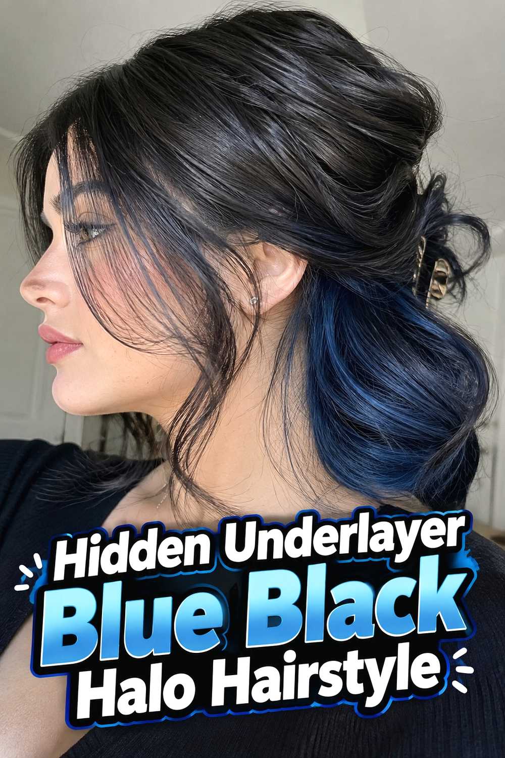 21. Hidden Underlayer Blue Black Halo Hairstyle