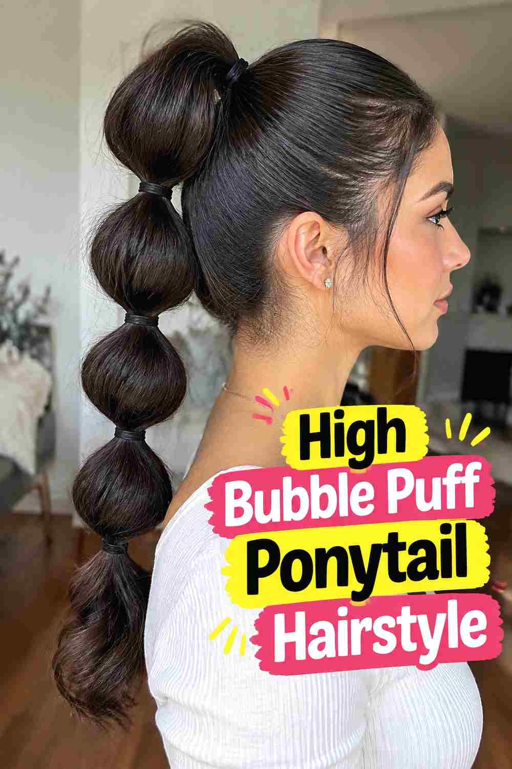 2. High Bubble Puff Ponytail Hairstyle