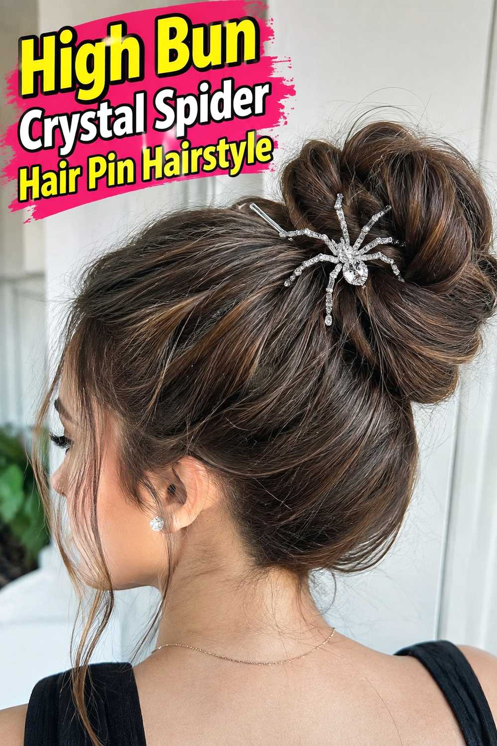 9. High Bun Crystal Spider Hair Pin Hairstyle