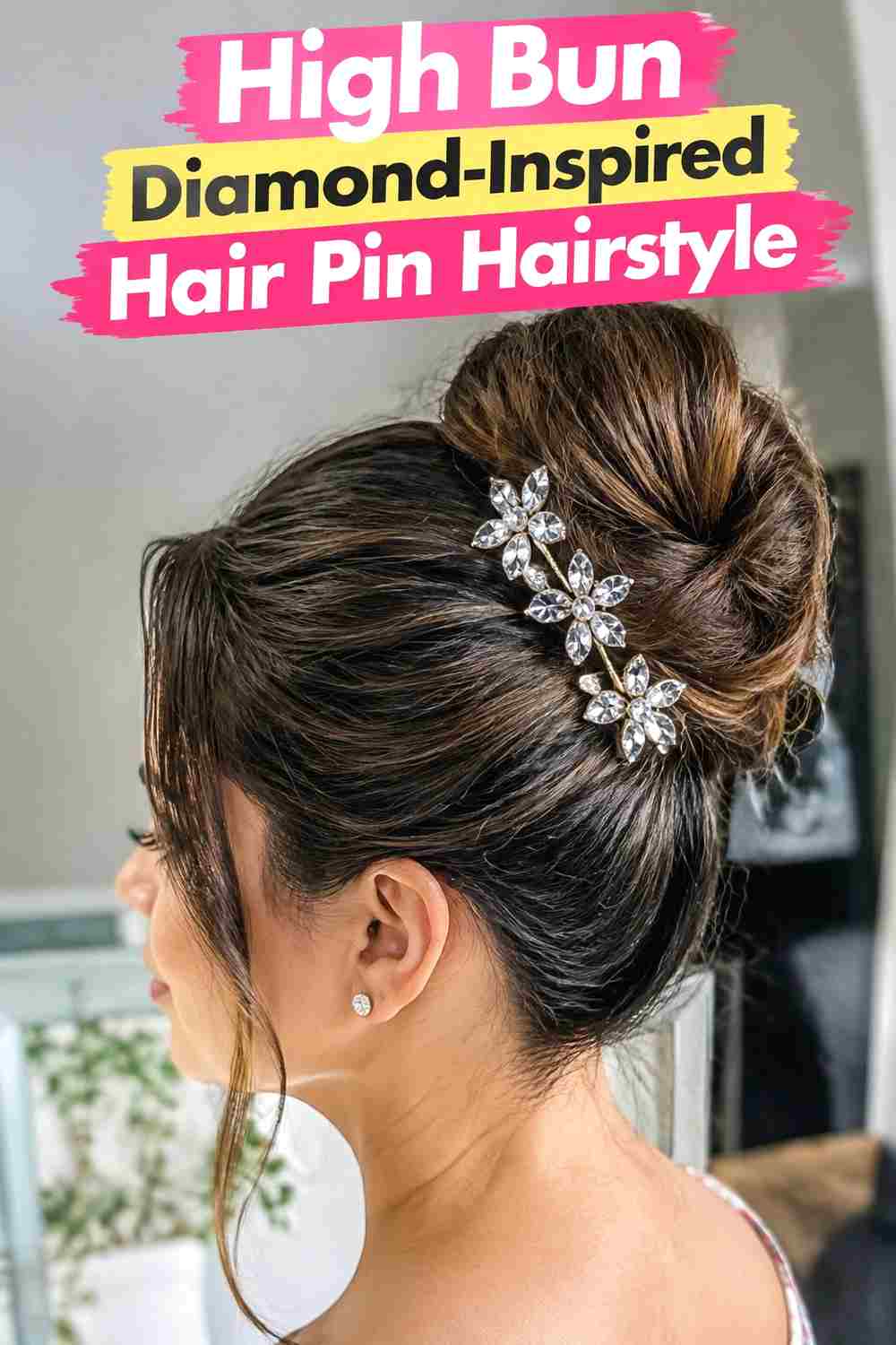 3. High Bun Diamond Inspired Hair Pin Hairstyle