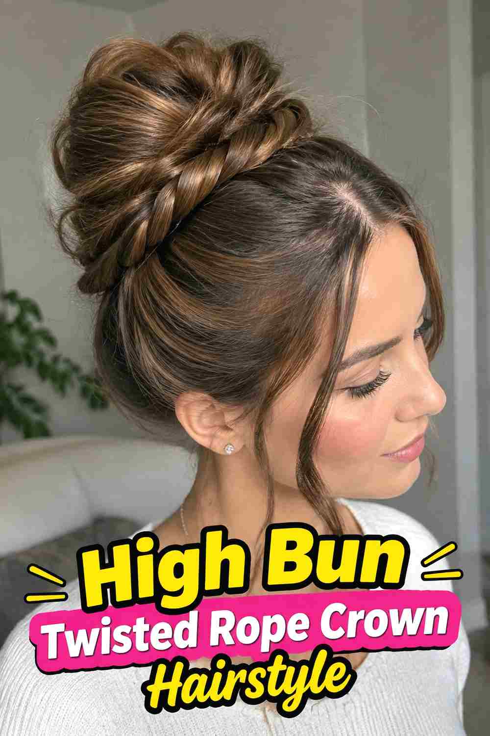 8. High Bun Twisted Rope Crown Hairstyle