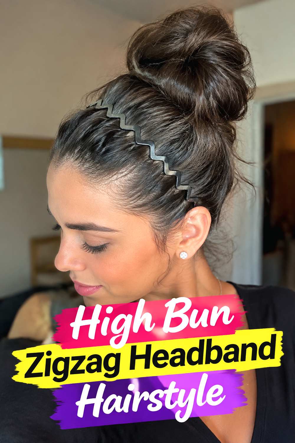 High Bun Zigzag Headband Hairstyle