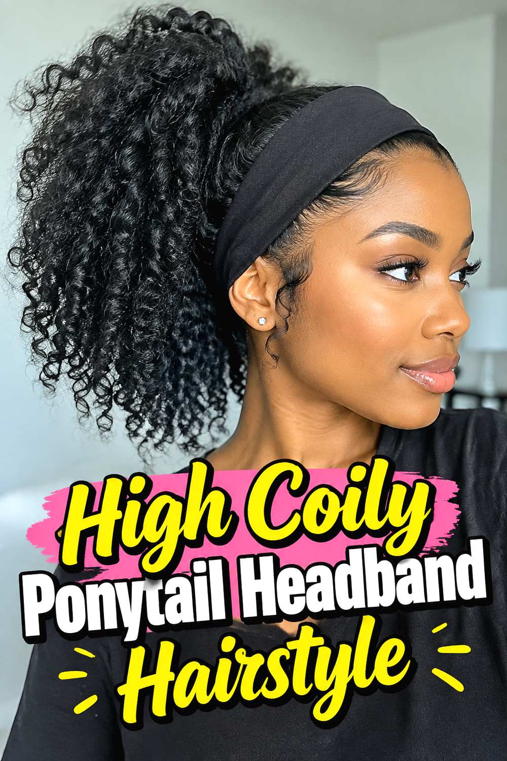 High Coily Ponytail Headband Hairstyle