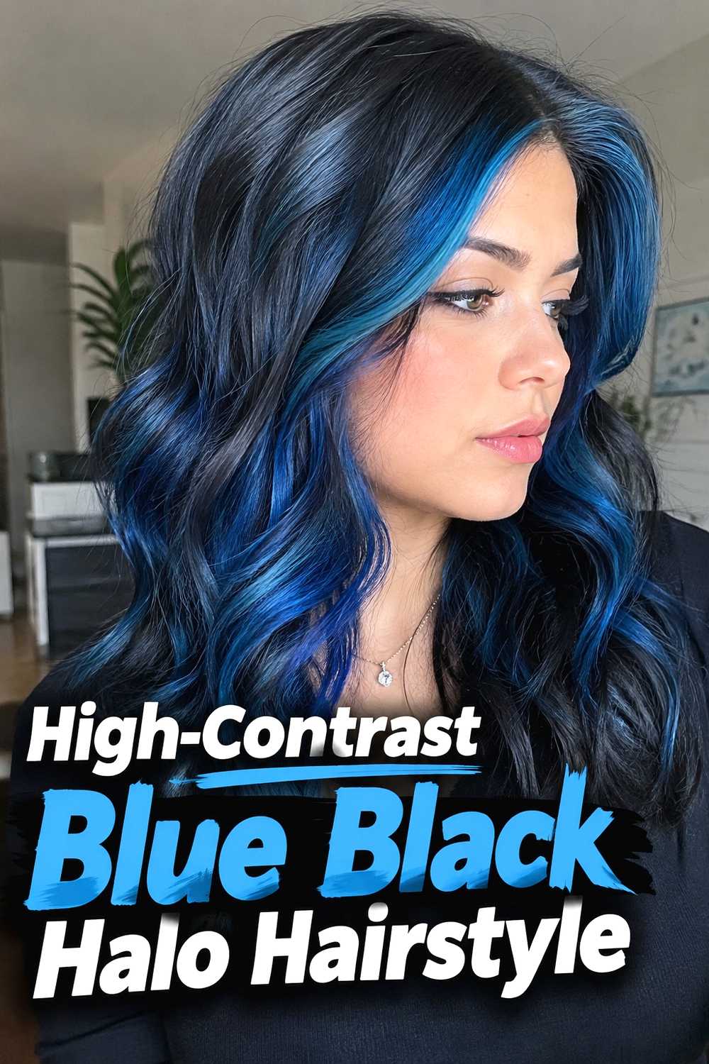 14. High Contrast Blue Black Halo Hairstyle