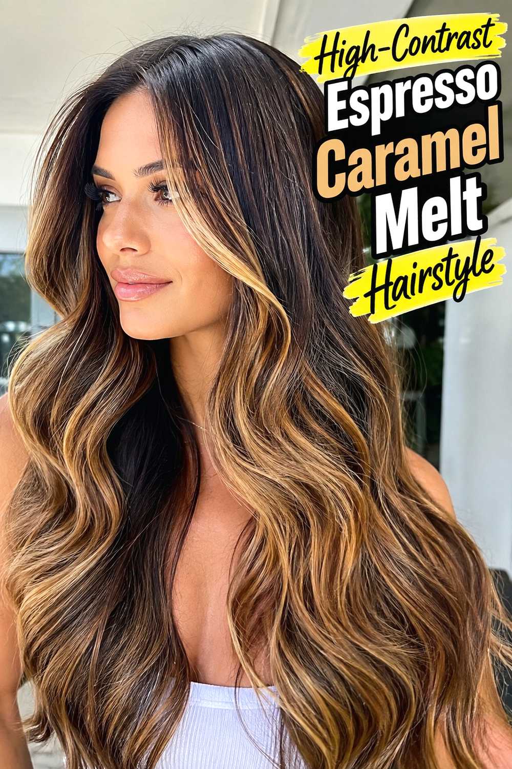 21. High Contrast Espresso Caramel Melt Hairstyle