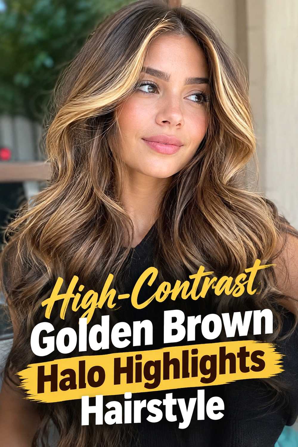 13. High Contrast Golden Brown Halo Highlights Hairstyle