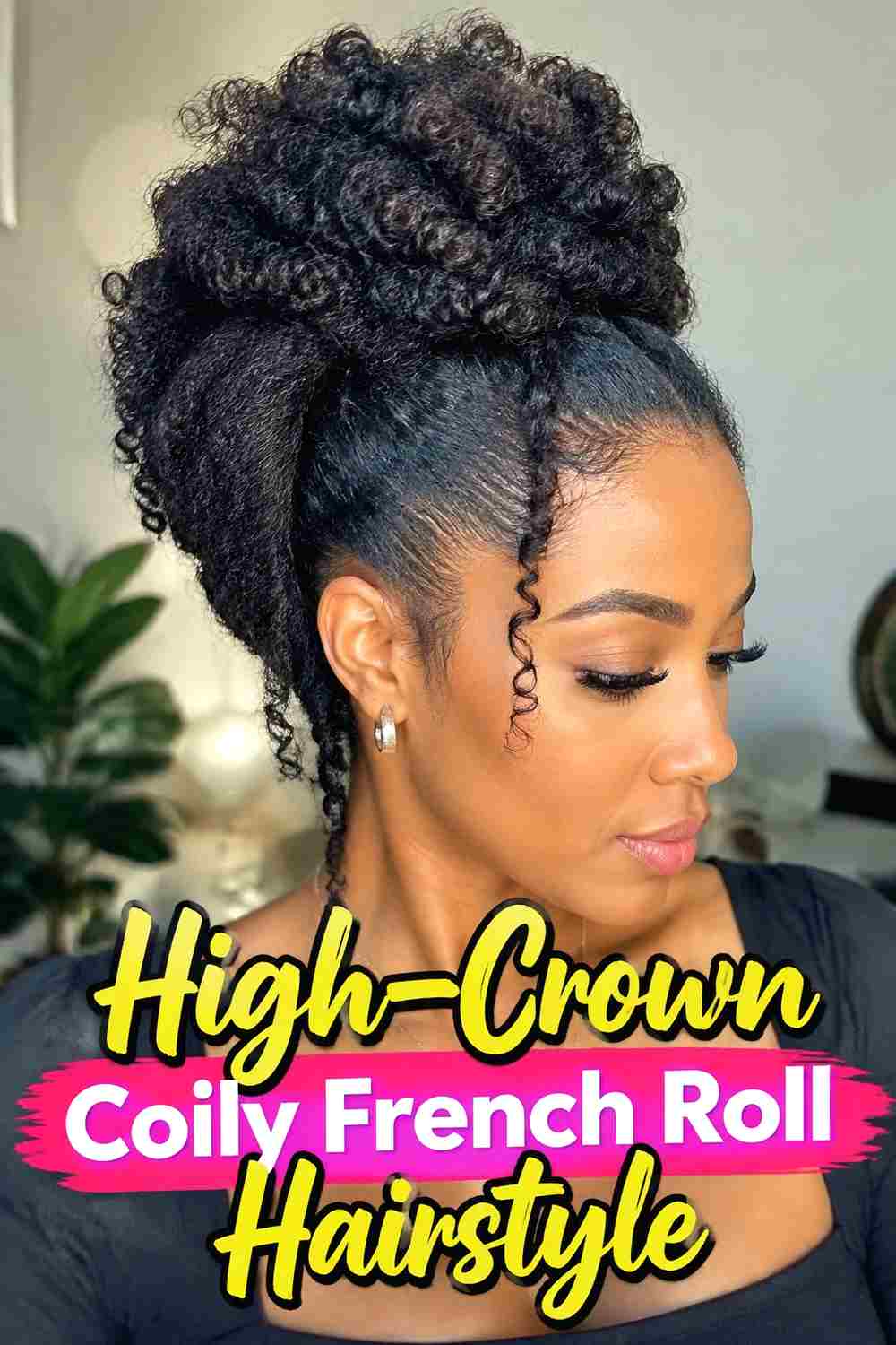 6. High Crown Coily French Roll Hairstyle