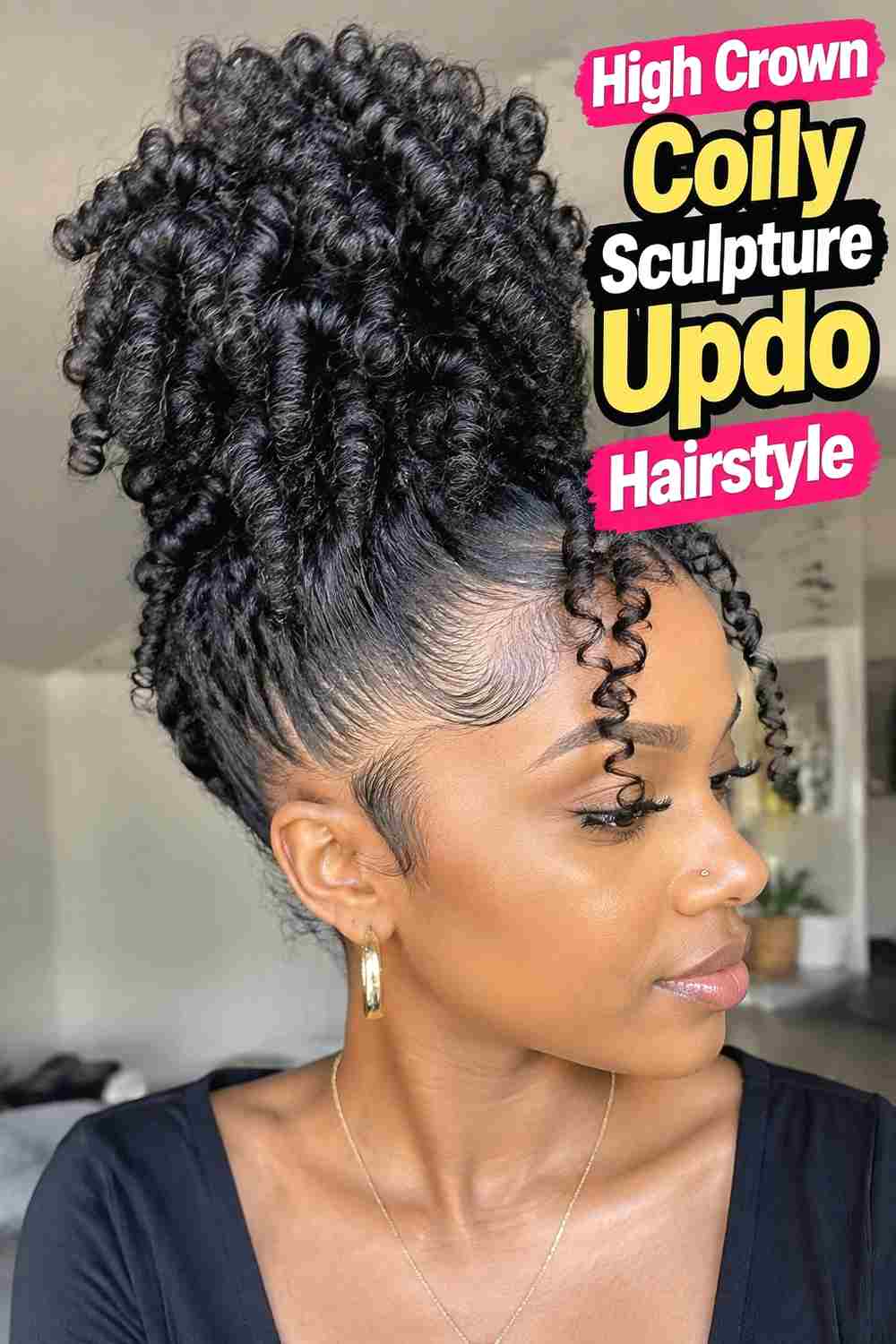 1. High Crown Coily Sculpture Updo Hairstyle