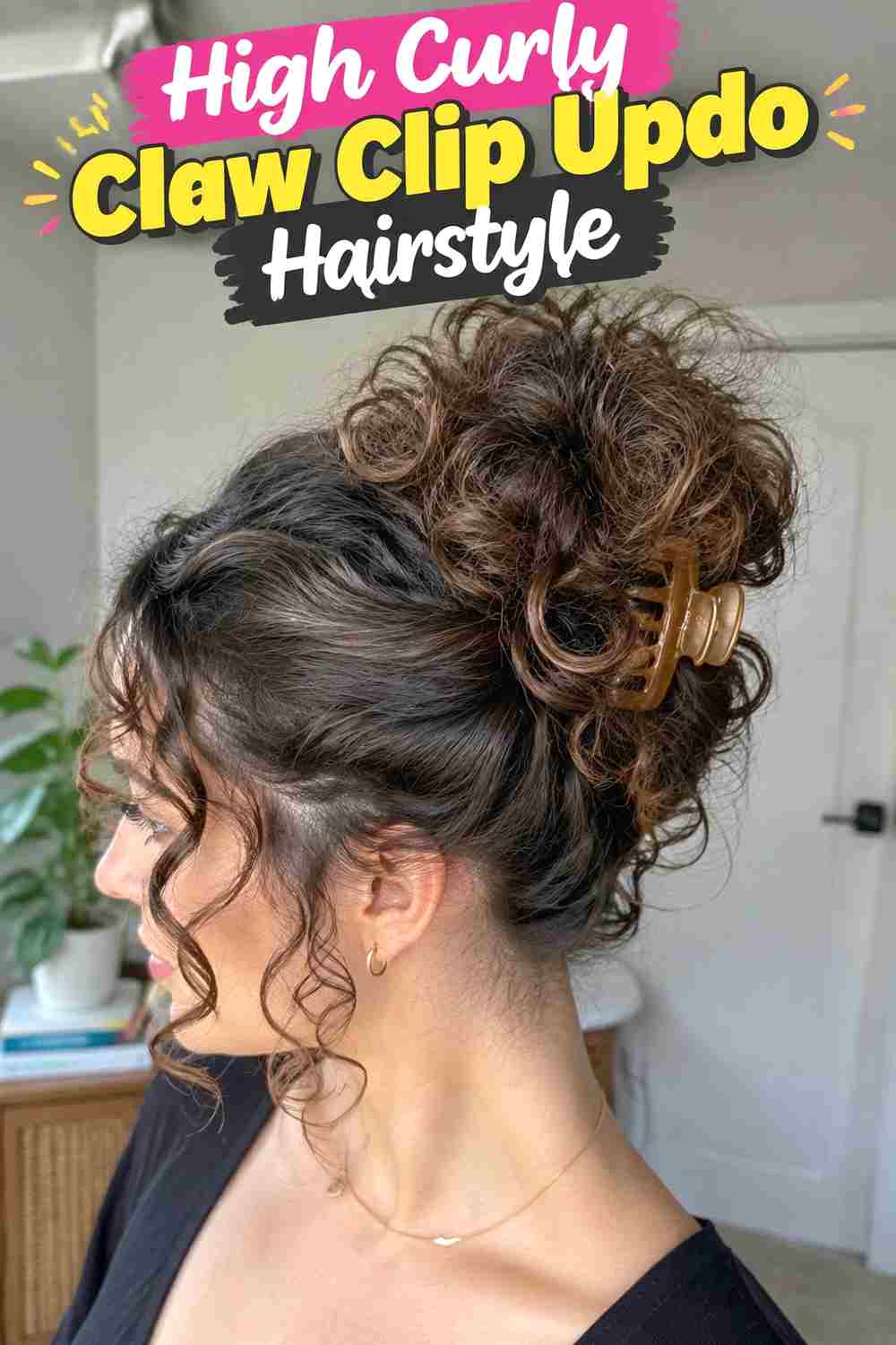 2. High Curly Claw Clip Updo Hairstyle