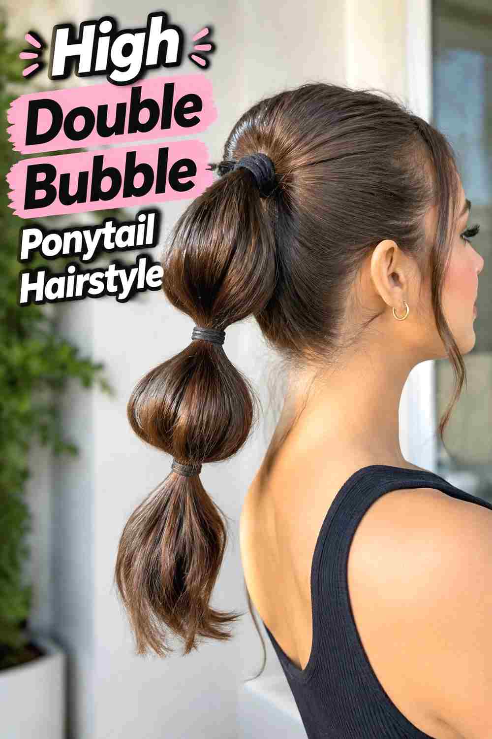 2. High Double Bubble Ponytail Hairstyle
