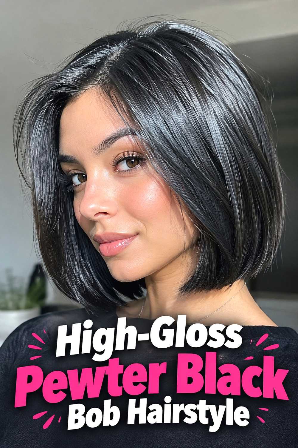 17. High Gloss Pewter Black Bob Hairstyle