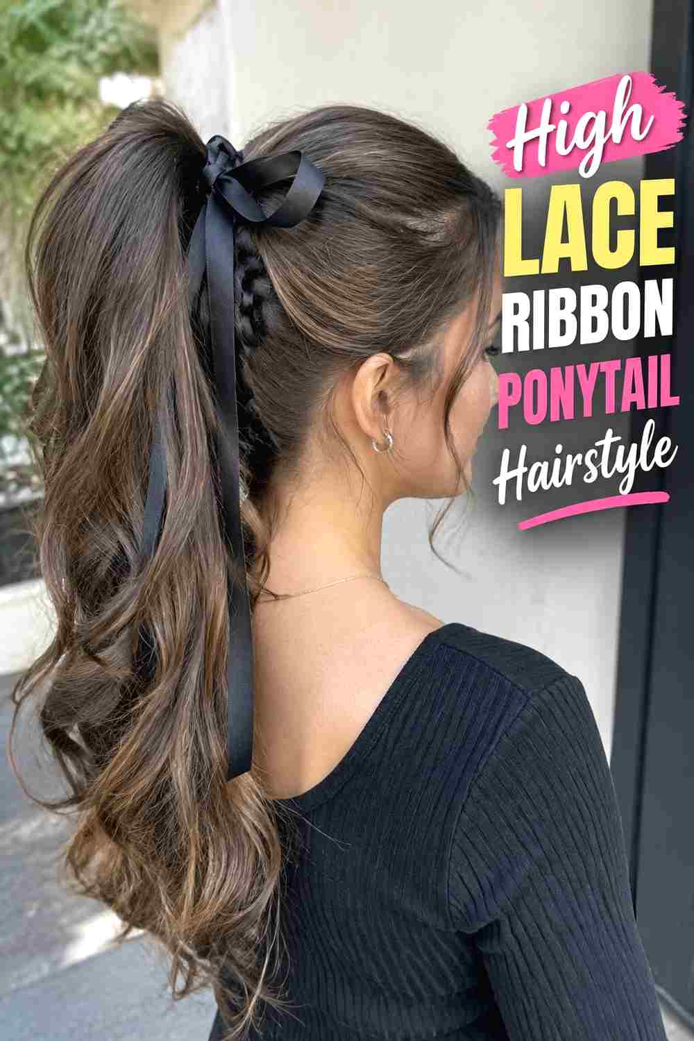 2. High Lace Ribbon Ponytail Hairstyle