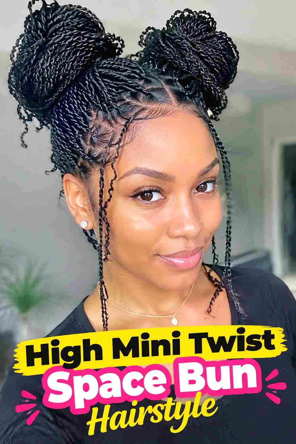2. High Mini Twist Space Bun Hairstyle