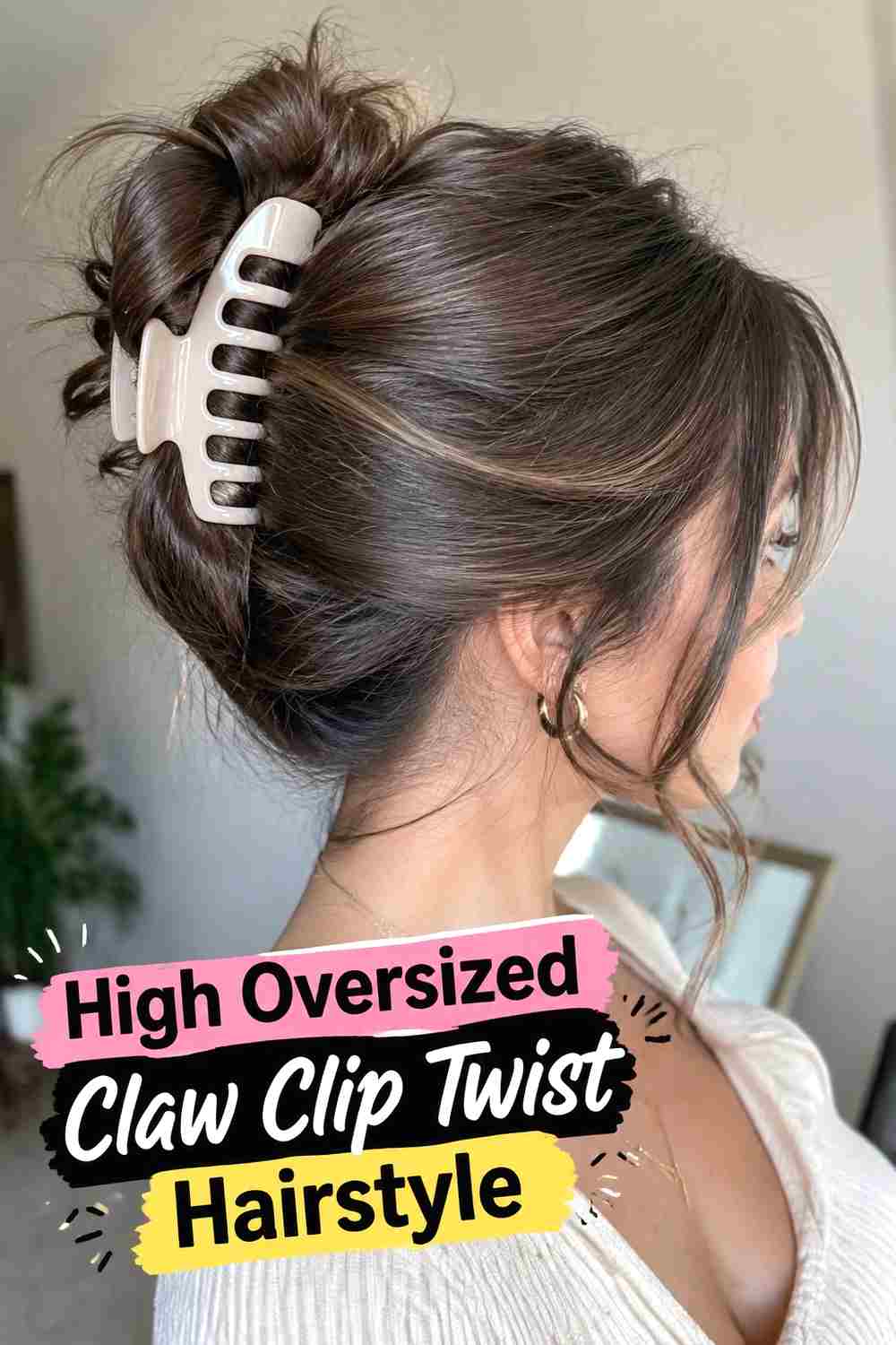 2. High Oversized Claw Clip Twist Hairstyle