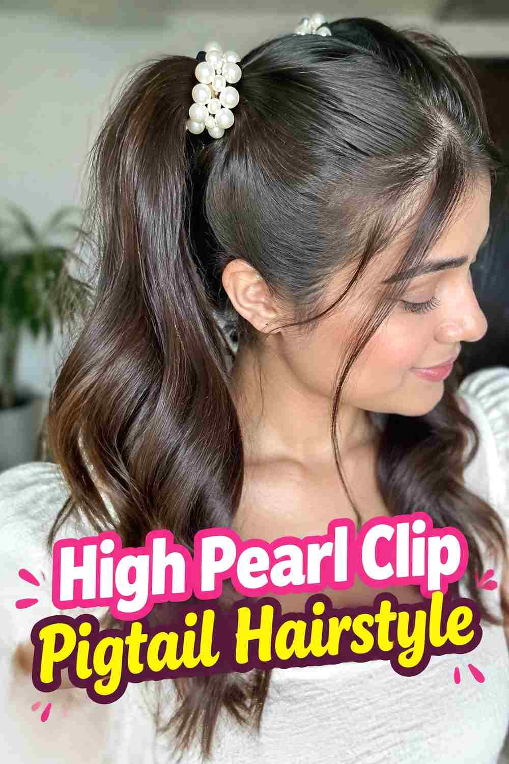 2. High Pearl Clip Pigtail Hairstyle