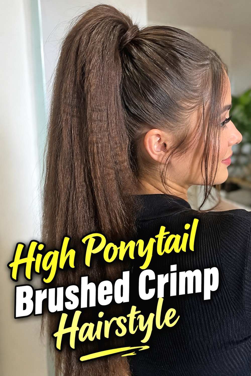 8. High Ponytail Brushed Crimp Hairstyle